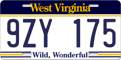 WV license plate 9ZY175