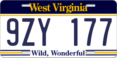 WV license plate 9ZY177