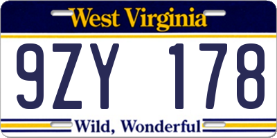 WV license plate 9ZY178