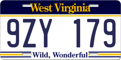 WV license plate 9ZY179