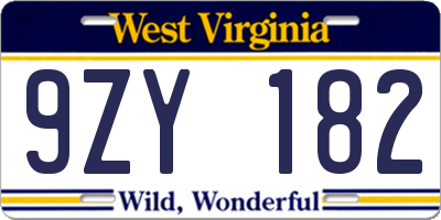 WV license plate 9ZY182