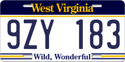 WV license plate 9ZY183