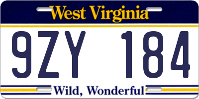 WV license plate 9ZY184
