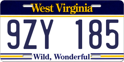 WV license plate 9ZY185