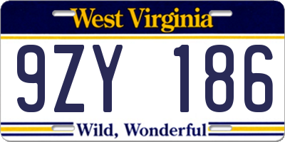 WV license plate 9ZY186