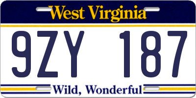 WV license plate 9ZY187