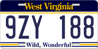 WV license plate 9ZY188