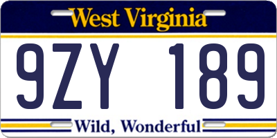 WV license plate 9ZY189