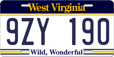 WV license plate 9ZY190