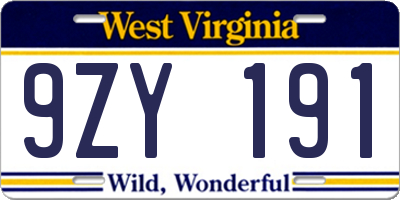 WV license plate 9ZY191