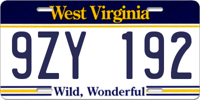 WV license plate 9ZY192
