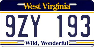 WV license plate 9ZY193