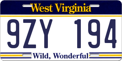 WV license plate 9ZY194