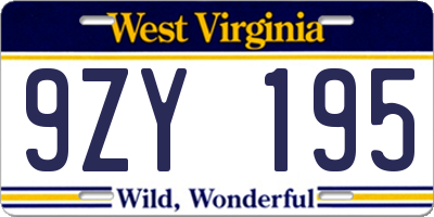 WV license plate 9ZY195