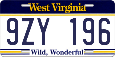 WV license plate 9ZY196