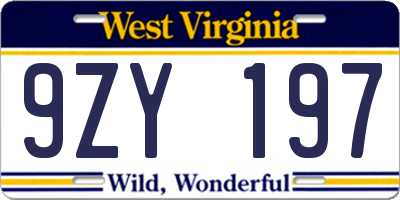 WV license plate 9ZY197