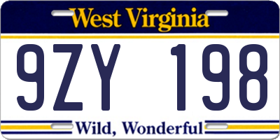 WV license plate 9ZY198