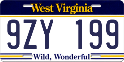 WV license plate 9ZY199