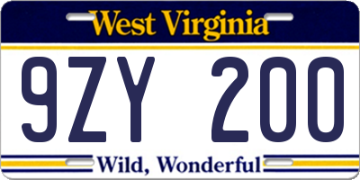 WV license plate 9ZY200