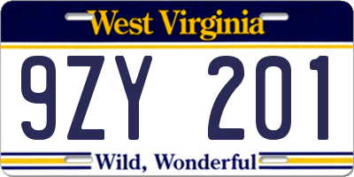 WV license plate 9ZY201