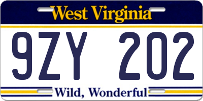 WV license plate 9ZY202