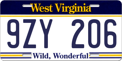 WV license plate 9ZY206