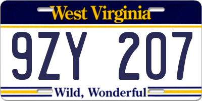 WV license plate 9ZY207