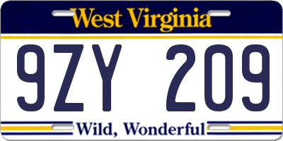 WV license plate 9ZY209