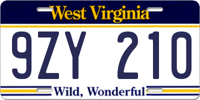 WV license plate 9ZY210