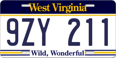 WV license plate 9ZY211