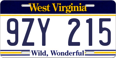 WV license plate 9ZY215