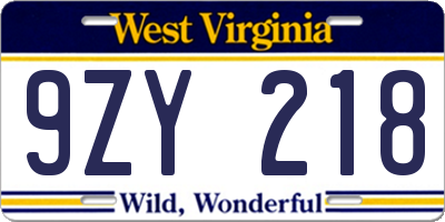 WV license plate 9ZY218