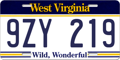 WV license plate 9ZY219