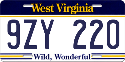 WV license plate 9ZY220