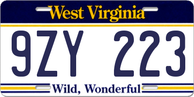 WV license plate 9ZY223