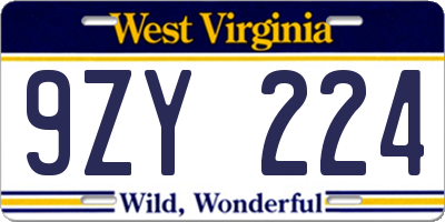 WV license plate 9ZY224