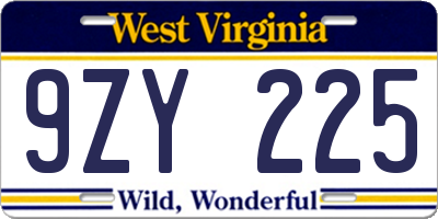 WV license plate 9ZY225