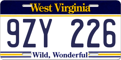 WV license plate 9ZY226