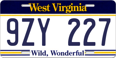 WV license plate 9ZY227