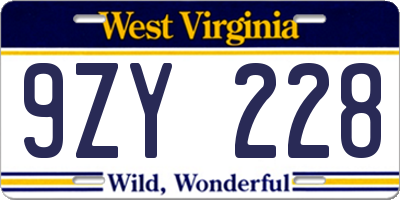 WV license plate 9ZY228