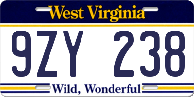 WV license plate 9ZY238