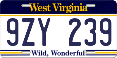 WV license plate 9ZY239
