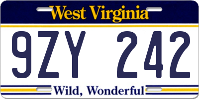 WV license plate 9ZY242