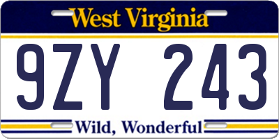 WV license plate 9ZY243