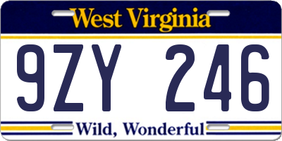 WV license plate 9ZY246