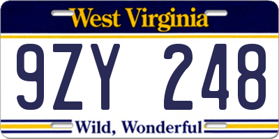 WV license plate 9ZY248