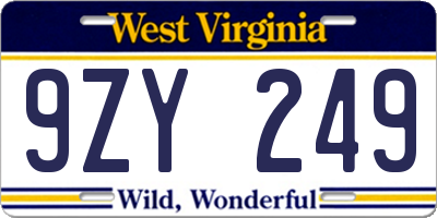 WV license plate 9ZY249