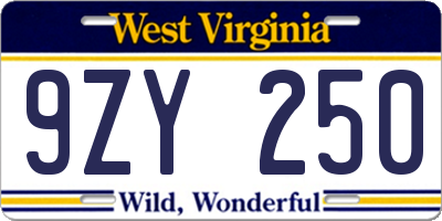 WV license plate 9ZY250