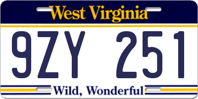 WV license plate 9ZY251