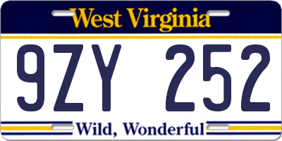 WV license plate 9ZY252